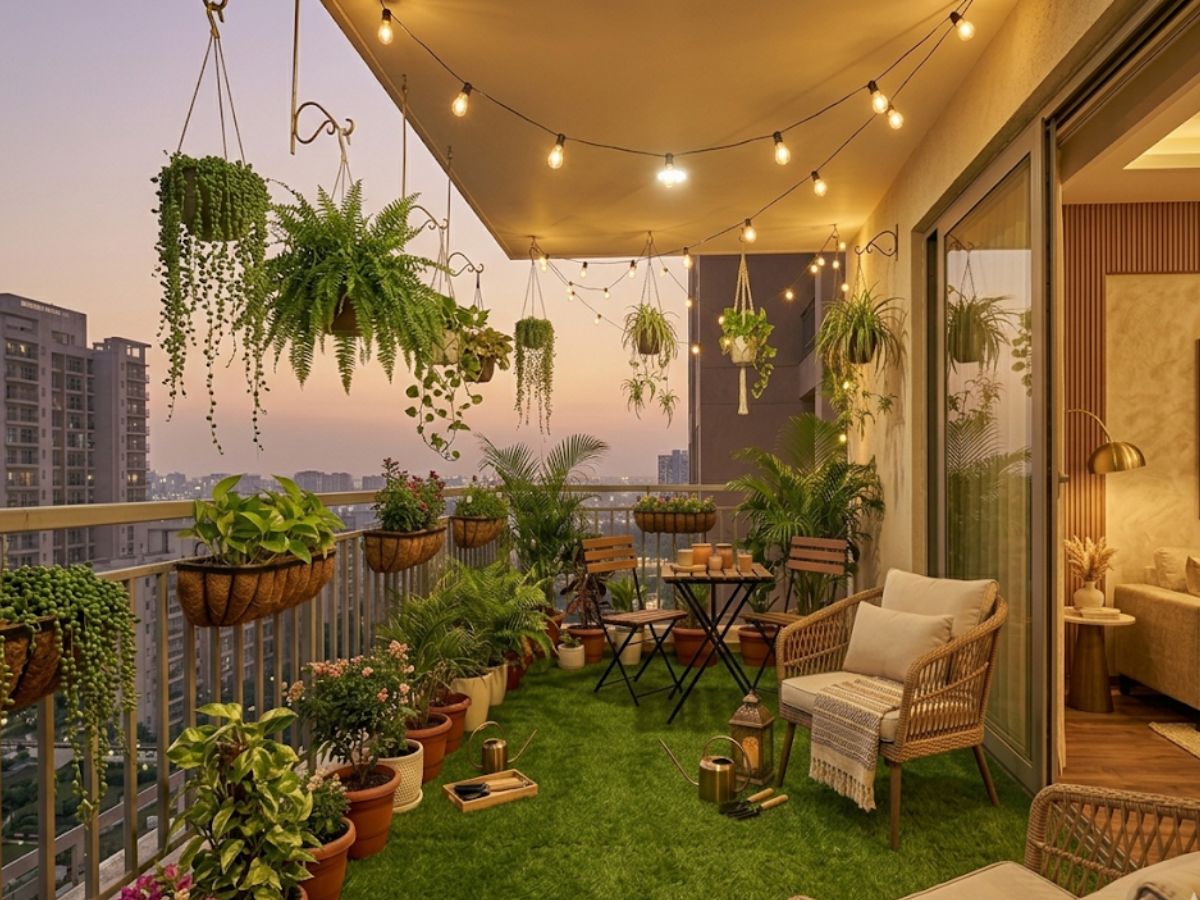 Artificial grass on a Noida apartment balcony — Inner Space Creation