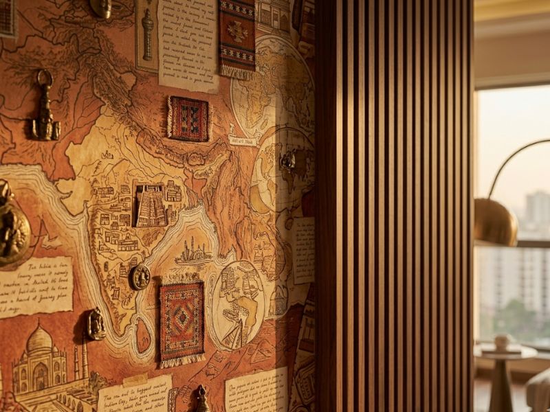 Designer wallpaper installation in a Noida bedroom by Inner Space Creation